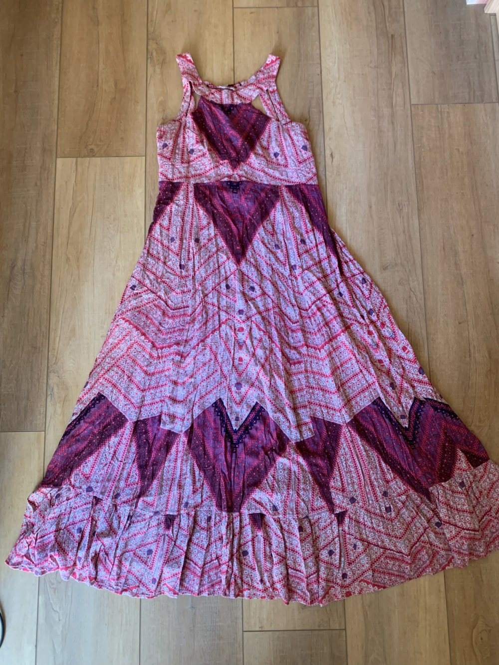 Free People Coral Pink Patterned Maxi Skirt